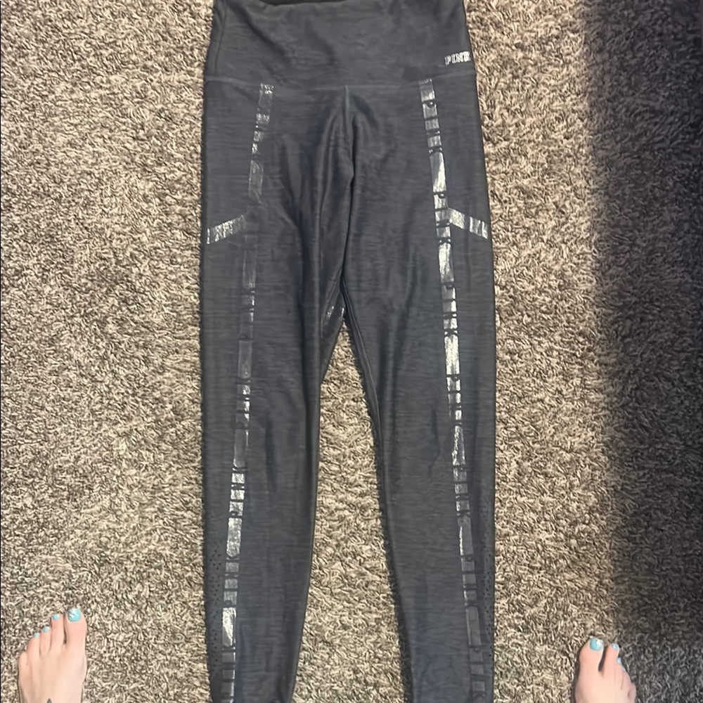 PINK Victoria's Secret Charcoal Leggings with Silver Detail